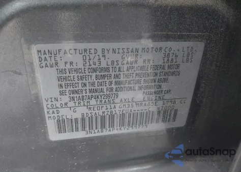 2019 Nissan Sentra Sr z USA, uszkodzony, nr VIN 3N1AB7AP4KY299779